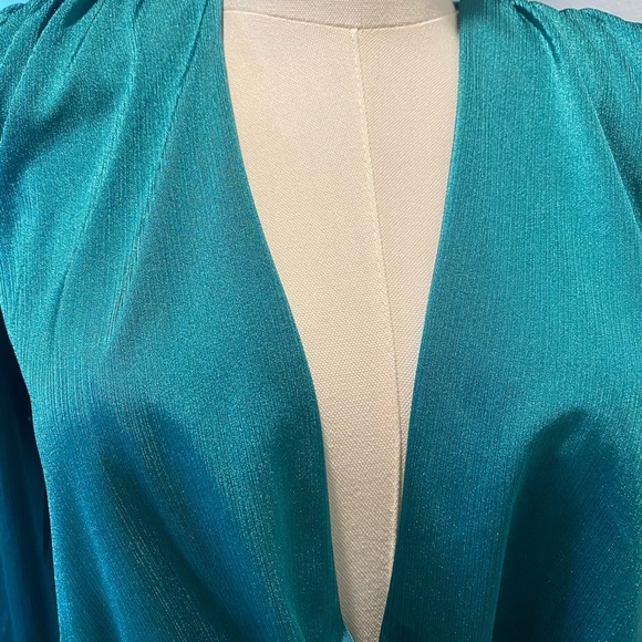 Bronx and Banco Teal Maxi Dress | Deep V Neck, Long Sleeve, High Slit - Picture 7 of 9